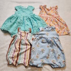 Baby Girls Lot Of 4 Dresses And Rumpers For Spring And Summer Size 6-9 Months